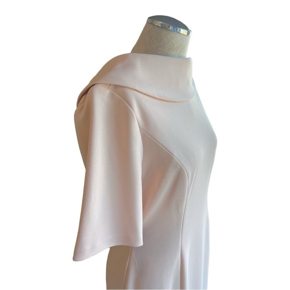 Adrianna Papell ✘ NWT Pink Elbow Sleeve Roll Neck Crepe Open Back Midi Dress - Picture 14 of 15